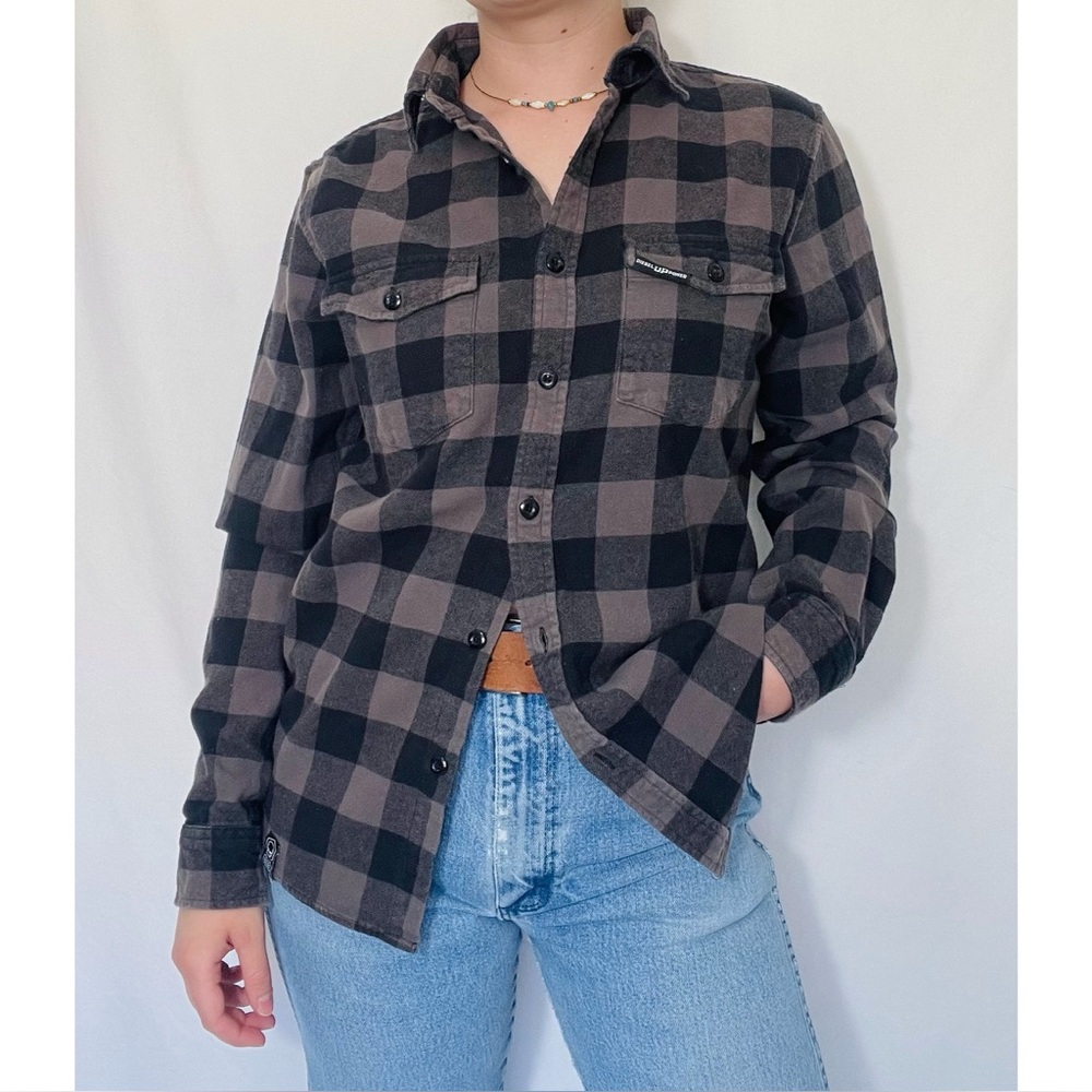 Diesel Power | Black & Gray Gingham Flannel Button-Down